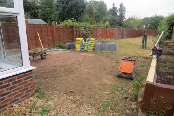 Existing patio taken up and area flattened